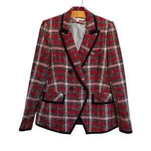 Veronica Beard Red and Black Checkered Blazer